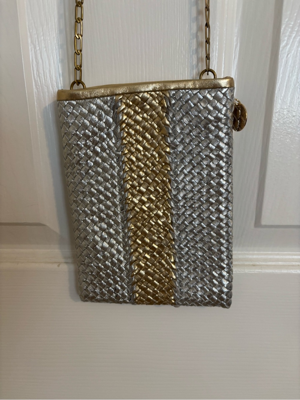 Woven Metallic Silver and Gold Wristlet Crossbody